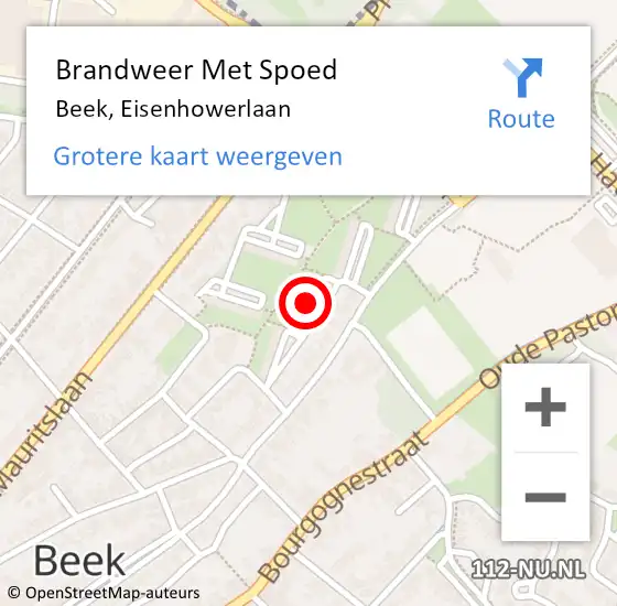 Locatie op kaart van de 112 melding: Brandweer Met Spoed Naar Beek, Eisenhowerlaan op 1 januari 2023 02:34