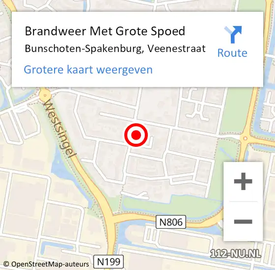 Locatie op kaart van de 112 melding: Brandweer Met Grote Spoed Naar Bunschoten-Spakenburg, Veenestraat op 1 januari 2023 02:40