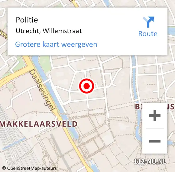 Locatie op kaart van de 112 melding: Politie Utrecht, Willemstraat op 1 januari 2023 02:42