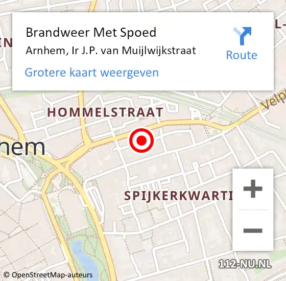 Locatie op kaart van de 112 melding: Brandweer Met Spoed Naar Arnhem, Ir J.P. van Muijlwijkstraat op 1 januari 2023 02:52