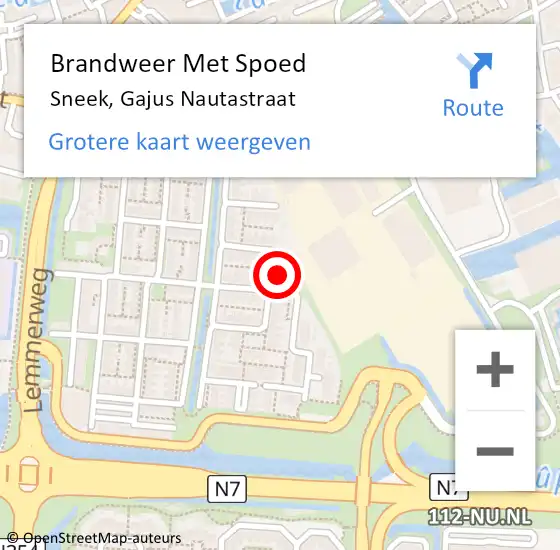 Locatie op kaart van de 112 melding: Brandweer Met Spoed Naar Sneek, Gajus Nautastraat op 1 januari 2023 03:08