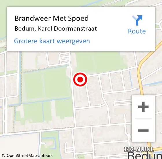 Locatie op kaart van de 112 melding: Brandweer Met Spoed Naar Bedum, Karel Doormanstraat op 1 januari 2023 03:10