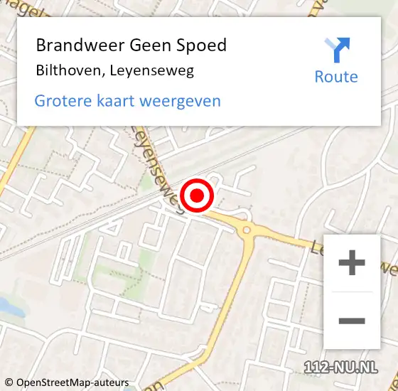 Locatie op kaart van de 112 melding: Brandweer Geen Spoed Naar Bilthoven, Leyenseweg op 1 januari 2023 03:21