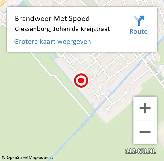 Locatie op kaart van de 112 melding: Brandweer Met Spoed Naar Giessenburg, Johan de Kreijstraat op 1 januari 2023 03:23