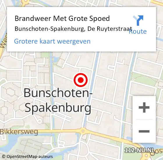 Locatie op kaart van de 112 melding: Brandweer Met Grote Spoed Naar Bunschoten-Spakenburg, De Ruyterstraat op 1 januari 2023 03:28