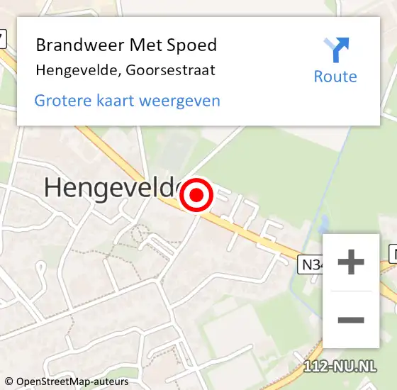 Locatie op kaart van de 112 melding: Brandweer Met Spoed Naar Hengevelde, Goorsestraat op 1 januari 2023 03:46