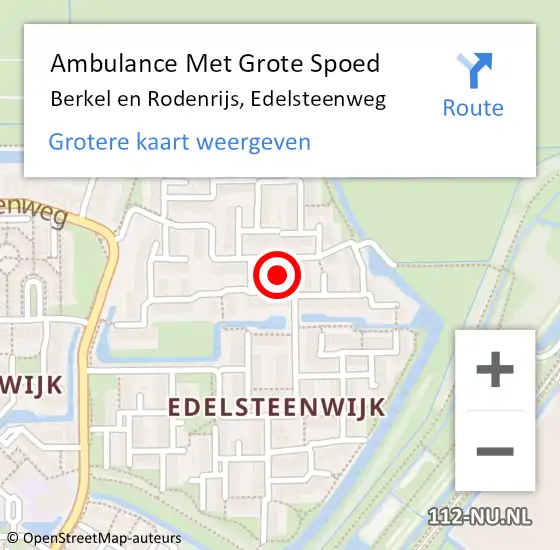 Locatie op kaart van de 112 melding: Ambulance Met Grote Spoed Naar Berkel en Rodenrijs, Edelsteenweg op 1 januari 2023 03:50