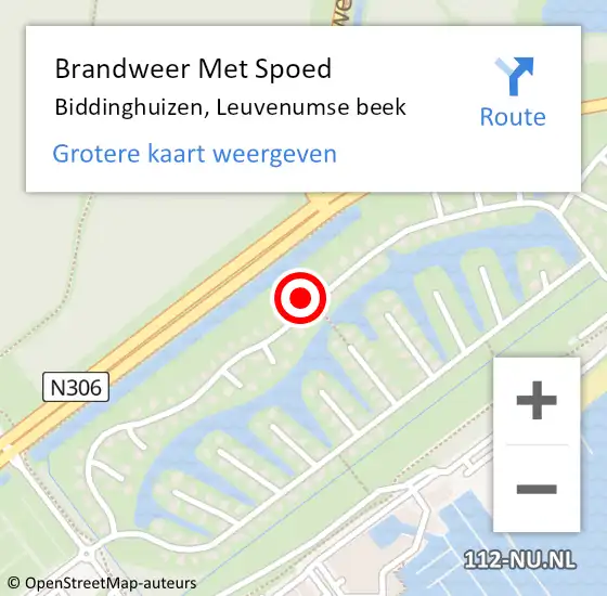 Locatie op kaart van de 112 melding: Brandweer Met Spoed Naar Biddinghuizen, Leuvenumse beek op 1 januari 2023 03:51