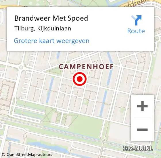 Locatie op kaart van de 112 melding: Brandweer Met Spoed Naar Tilburg, Kijkduinlaan op 1 januari 2023 03:52