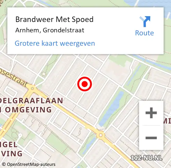 Locatie op kaart van de 112 melding: Brandweer Met Spoed Naar Arnhem, Grondelstraat op 1 januari 2023 03:56