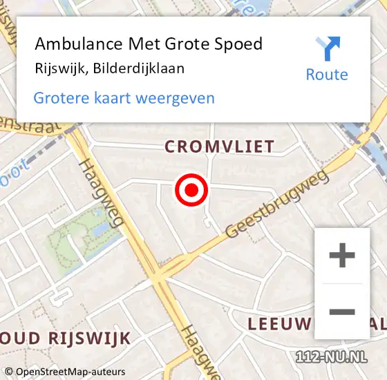 Locatie op kaart van de 112 melding: Ambulance Met Grote Spoed Naar Rijswijk, Bilderdijklaan op 1 januari 2023 04:17