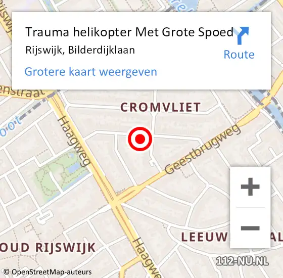 Locatie op kaart van de 112 melding: Trauma helikopter Met Grote Spoed Naar Rijswijk, Bilderdijklaan op 1 januari 2023 04:20