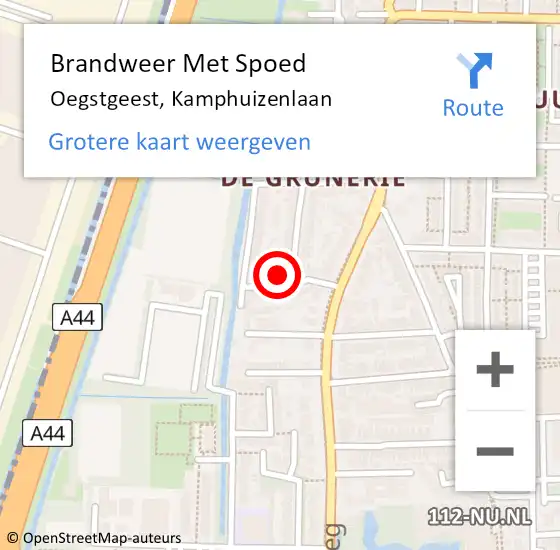 Locatie op kaart van de 112 melding: Brandweer Met Spoed Naar Oegstgeest, Kamphuizenlaan op 1 januari 2023 04:26