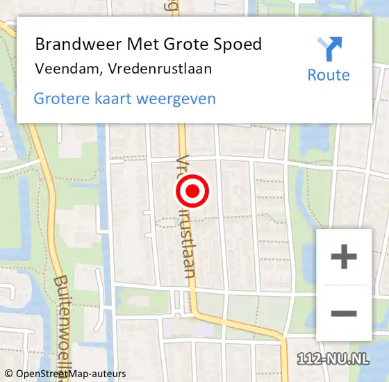 Locatie op kaart van de 112 melding: Brandweer Met Grote Spoed Naar Veendam, Vredenrustlaan op 1 januari 2023 05:08