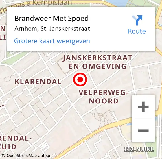 Locatie op kaart van de 112 melding: Brandweer Met Spoed Naar Arnhem, St. Janskerkstraat op 1 januari 2023 05:10