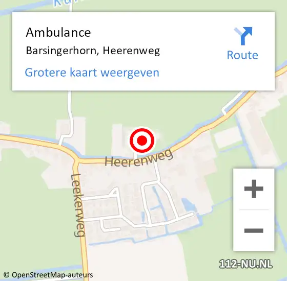 Locatie op kaart van de 112 melding: Ambulance Barsingerhorn, Heerenweg op 1 januari 2023 05:16