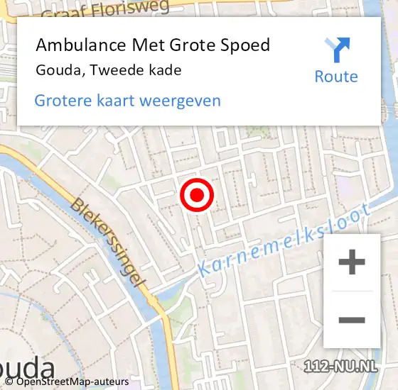 Locatie op kaart van de 112 melding: Ambulance Met Grote Spoed Naar Gouda, Tweede kade op 1 januari 2023 05:29