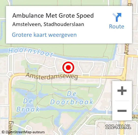 Locatie op kaart van de 112 melding: Ambulance Met Grote Spoed Naar Amstelveen, Stadhouderslaan op 1 januari 2023 05:44