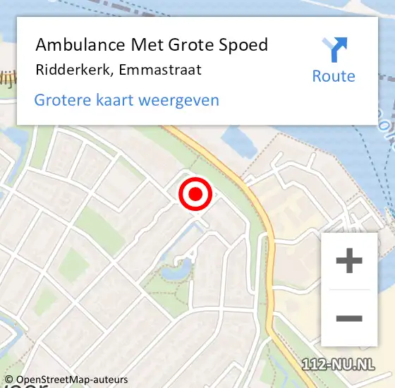 Locatie op kaart van de 112 melding: Ambulance Met Grote Spoed Naar Ridderkerk, Emmastraat op 1 januari 2023 06:08