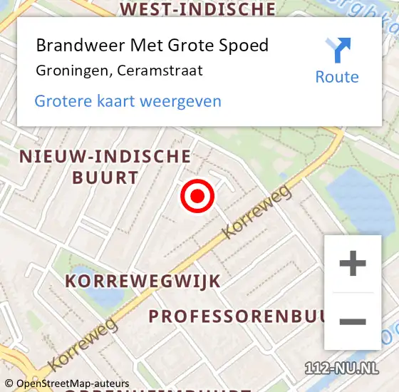 Locatie op kaart van de 112 melding: Brandweer Met Grote Spoed Naar Groningen, Ceramstraat op 1 januari 2023 06:31