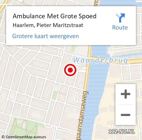 Locatie op kaart van de 112 melding: Ambulance Met Grote Spoed Naar Haarlem, Pieter Maritzstraat op 1 januari 2023 06:36