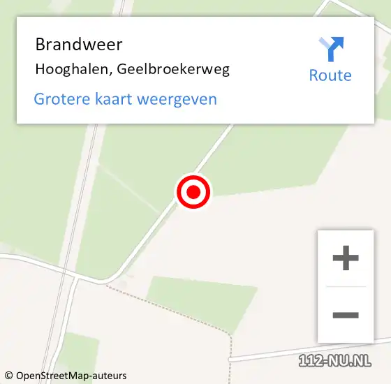 Locatie op kaart van de 112 melding: Brandweer Hooghalen, Geelbroekerweg op 1 januari 2023 07:26