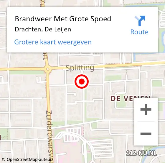 Locatie op kaart van de 112 melding: Brandweer Met Grote Spoed Naar Drachten, De Leijen op 1 januari 2023 07:40