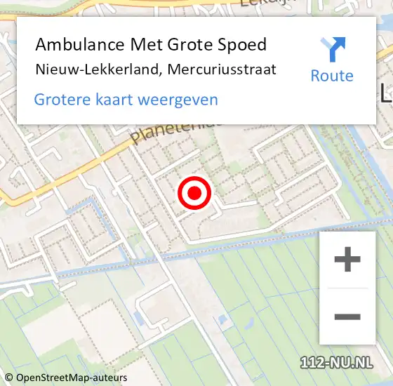 Locatie op kaart van de 112 melding: Ambulance Met Grote Spoed Naar Nieuw-Lekkerland, Mercuriusstraat op 1 januari 2023 08:34