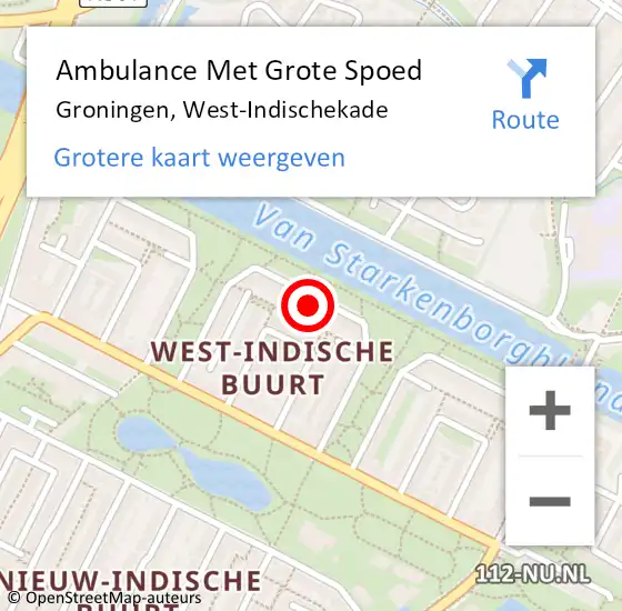 Locatie op kaart van de 112 melding: Ambulance Met Grote Spoed Naar Groningen, West-Indischekade op 1 januari 2023 08:51