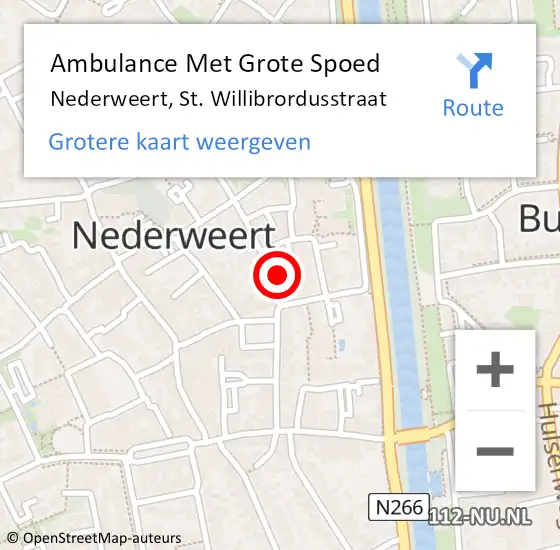 Locatie op kaart van de 112 melding: Ambulance Met Grote Spoed Naar Nederweert, St. Willibrordusstraat op 1 januari 2023 09:08