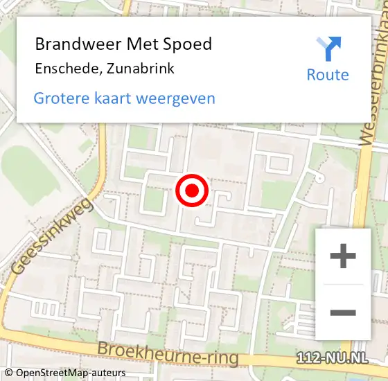 Locatie op kaart van de 112 melding: Brandweer Met Spoed Naar Enschede, Zunabrink op 1 januari 2023 09:09