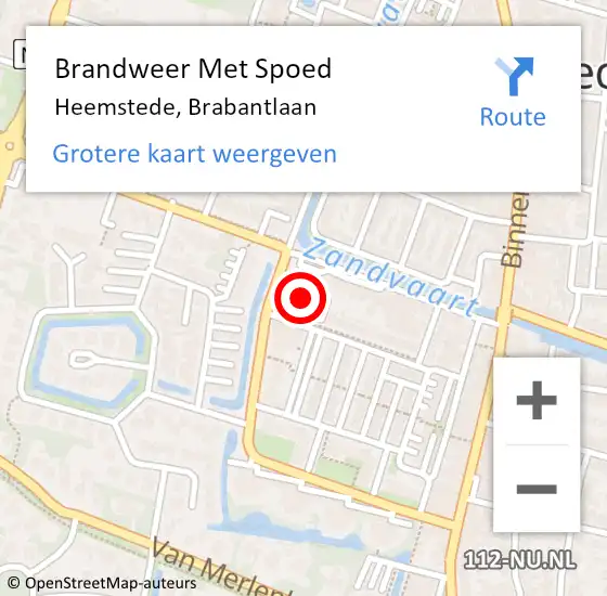 Locatie op kaart van de 112 melding: Brandweer Met Spoed Naar Heemstede, Brabantlaan op 1 januari 2023 09:09