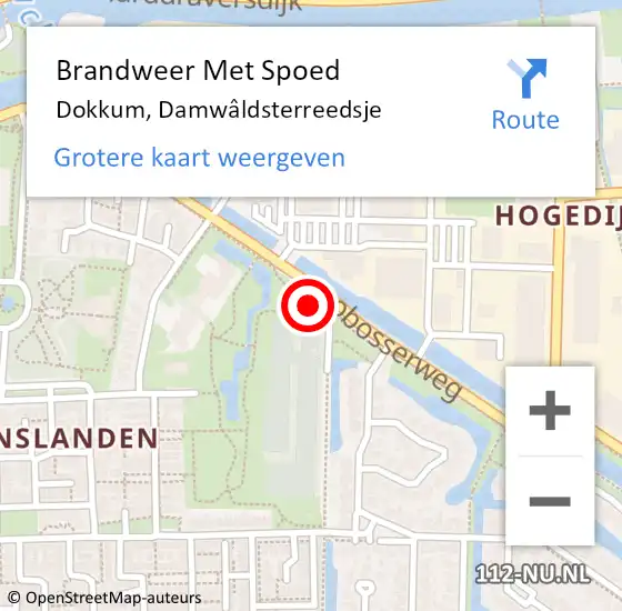 Locatie op kaart van de 112 melding: Brandweer Met Spoed Naar Dokkum, Damwâldsterreedsje op 1 januari 2023 09:22