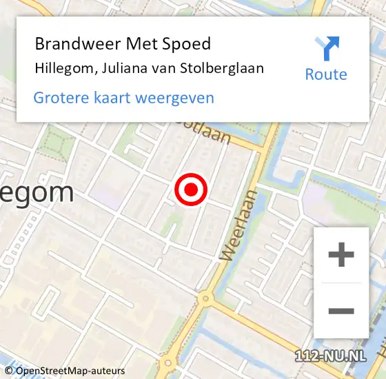 Locatie op kaart van de 112 melding: Brandweer Met Spoed Naar Hillegom, Juliana van Stolberglaan op 1 januari 2023 09:27