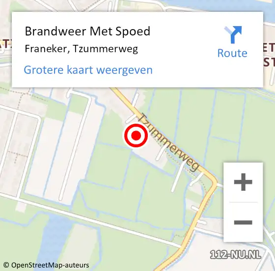 Locatie op kaart van de 112 melding: Brandweer Met Spoed Naar Franeker, Tzummerweg op 1 januari 2023 09:35