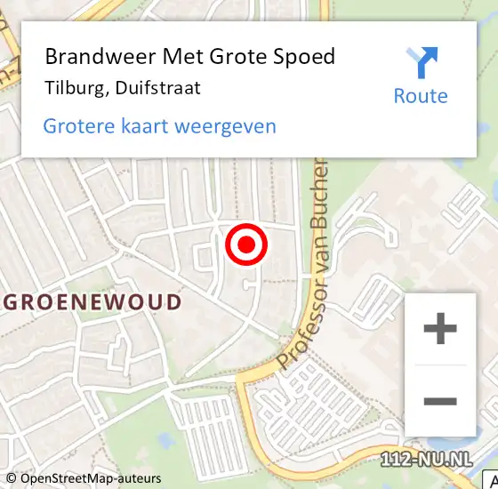 Locatie op kaart van de 112 melding: Brandweer Met Grote Spoed Naar Tilburg, Duifstraat op 1 januari 2023 10:22