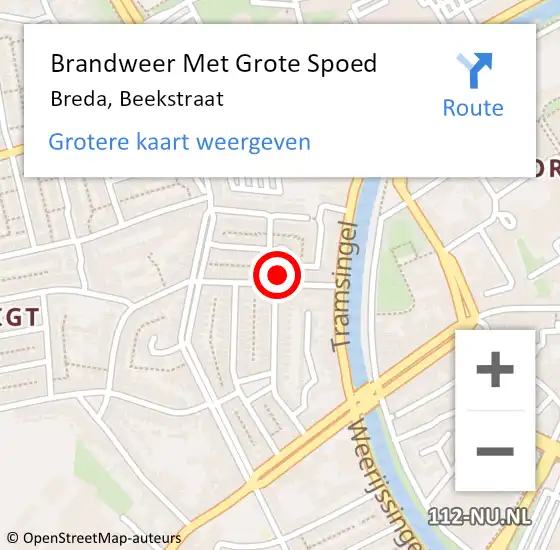 Locatie op kaart van de 112 melding: Brandweer Met Grote Spoed Naar Breda, Beekstraat op 1 januari 2023 12:03