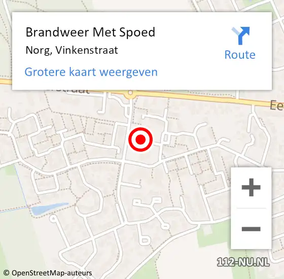 Locatie op kaart van de 112 melding: Brandweer Met Spoed Naar Norg, Vinkenstraat op 1 januari 2023 12:17