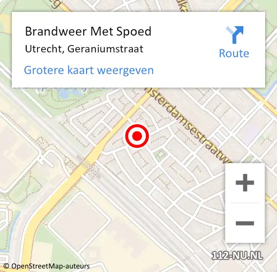 Locatie op kaart van de 112 melding: Brandweer Met Spoed Naar Utrecht, Geraniumstraat op 1 januari 2023 12:28