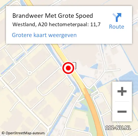 Locatie op kaart van de 112 melding: Brandweer Met Grote Spoed Naar Westland, A20 hectometerpaal: 11,7 op 1 januari 2023 13:26