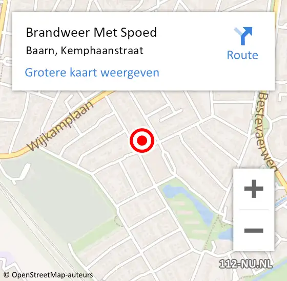 Locatie op kaart van de 112 melding: Brandweer Met Spoed Naar Baarn, Kemphaanstraat op 1 januari 2023 13:48