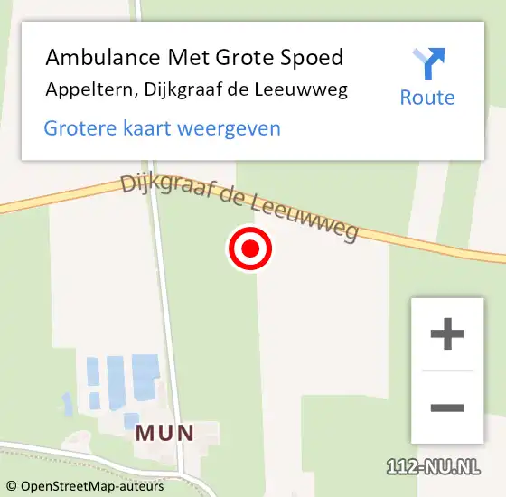 Locatie op kaart van de 112 melding: Ambulance Met Grote Spoed Naar Appeltern, Dijkgraaf de Leeuwweg op 1 januari 2023 13:58