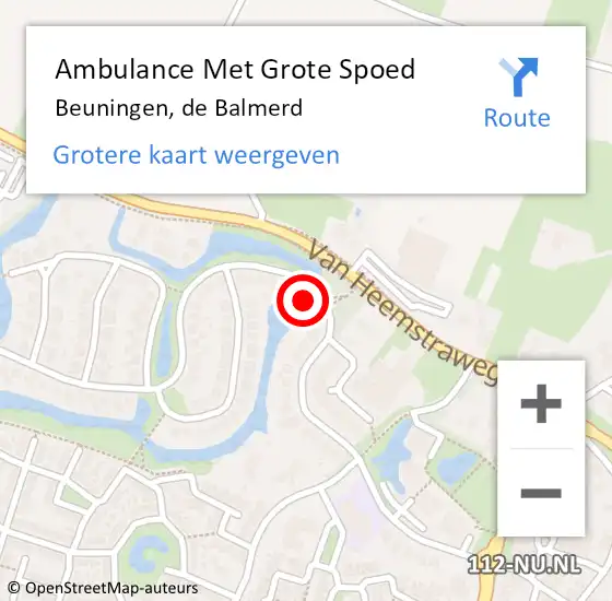 Locatie op kaart van de 112 melding: Ambulance Met Grote Spoed Naar Beuningen, de Balmerd op 1 januari 2023 14:05
