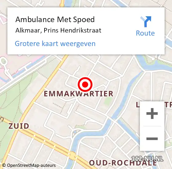 Locatie op kaart van de 112 melding: Ambulance Met Spoed Naar Alkmaar, Prins Hendrikstraat op 1 januari 2023 14:09