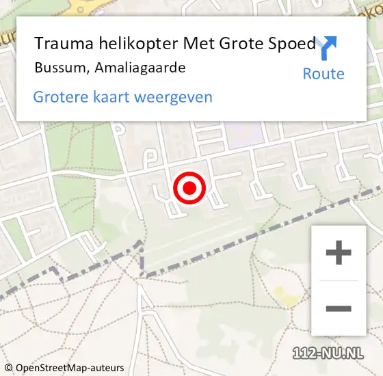 Locatie op kaart van de 112 melding: Trauma helikopter Met Grote Spoed Naar Bussum, Amaliagaarde op 1 januari 2023 14:41