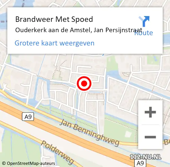 Locatie op kaart van de 112 melding: Brandweer Met Spoed Naar Ouderkerk aan de Amstel, Jan Persijnstraat op 1 januari 2023 14:44