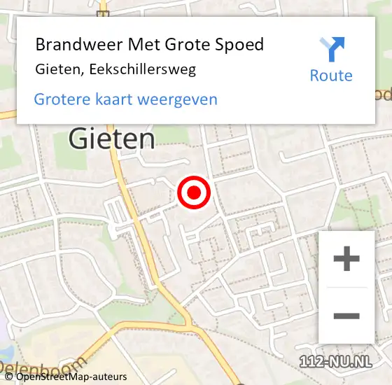 Locatie op kaart van de 112 melding: Brandweer Met Grote Spoed Naar Gieten, Eekschillersweg op 1 januari 2023 14:55