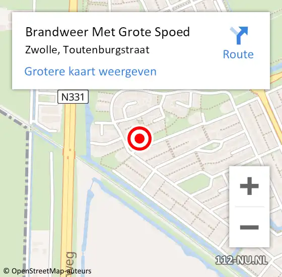 Locatie op kaart van de 112 melding: Brandweer Met Grote Spoed Naar Zwolle, Toutenburgstraat op 1 januari 2023 14:59