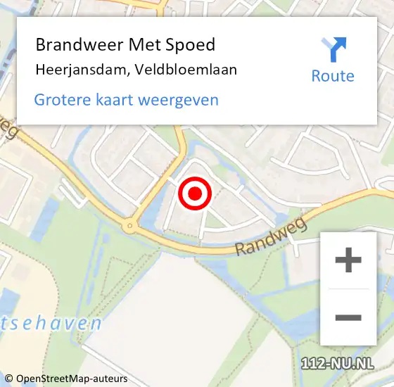 Locatie op kaart van de 112 melding: Brandweer Met Spoed Naar Heerjansdam, Veldbloemlaan op 1 januari 2023 15:10