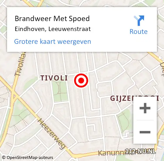 Locatie op kaart van de 112 melding: Brandweer Met Spoed Naar Eindhoven, Leeuwenstraat op 1 januari 2023 15:27